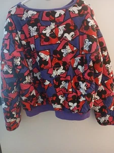 Vintage Mickey Mouse Sweatshirt L Pink Purple Reversible Puffer 90s - Picture 1 of 4