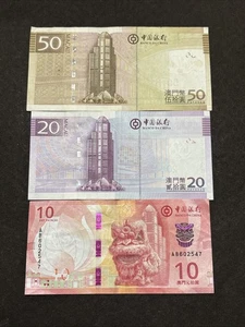 2013 - 2020 National Bank Of Ultramarino 10, 20 & 50 Pataca Macau Banknoten Set - Bild 1 von 2