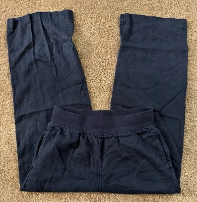 Pantalones para mujer Soft Surroundings azul marino pierna ancha lino talla M  Foto 1 de 4