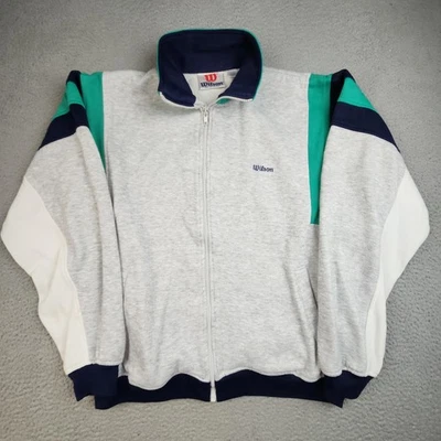 Chaqueta Wilson De Colección Para Hombre Grande Gris Blanco Verde azulado Cremallera Completa Retro Pista Tenis Años 90 Foto 1 de 4