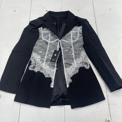 Twowinstyle Jacket Womens Small Black White Lace Blazer Pearl Buttons - Image 1 of 4