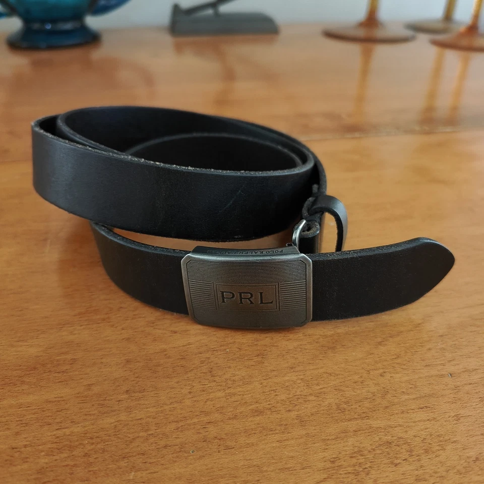 Cinturón de cuero negro con monograma placa de peltre POLO RALPH LAUREN para hombre talla 40 Foto 1 de 4