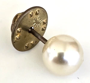 Vintage Faux Pearl Tie Tack Pin 3/8" Brass Tone Metal - Picture 1 of 6