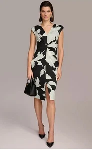Donna Karan Women's Cap-Sleeve V-Neck Scuba Dress 14 - Picture 1 of 10