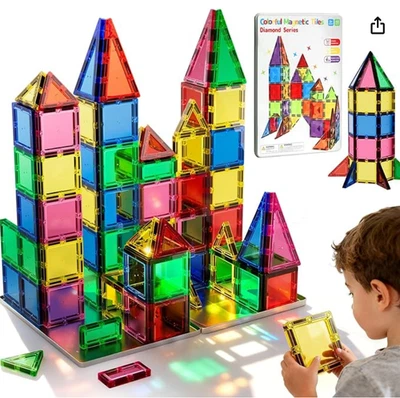 Magnetic Tiles, 48PCS Giant Magnetic Tiles with Iron Box, Choke-Proof Design - Image 1 of 4