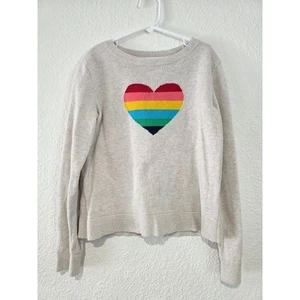 GAP Girls Ivory Rainbow Heart Crewneck Sweater – Size Large - Picture 1 of 5