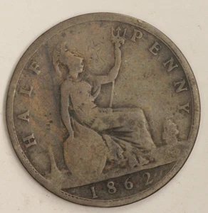 1862 British Half Penny Rare Date - Picture 1 of 3