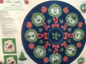Elvis Presley Christmas Print 100% Cotton Blue Christmas Tree Skirt Ornaments - Picture 1 of 2