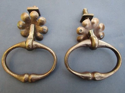 2 anneaux poignées rosaces ouvragées fer forgé Portes Anciennes largeur 8,6 cm - Photo 1/4