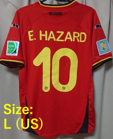 Belgium soccer Jersey shirt 2014 FIFA World Cup Hazard #10 Size L  F/S Cover
