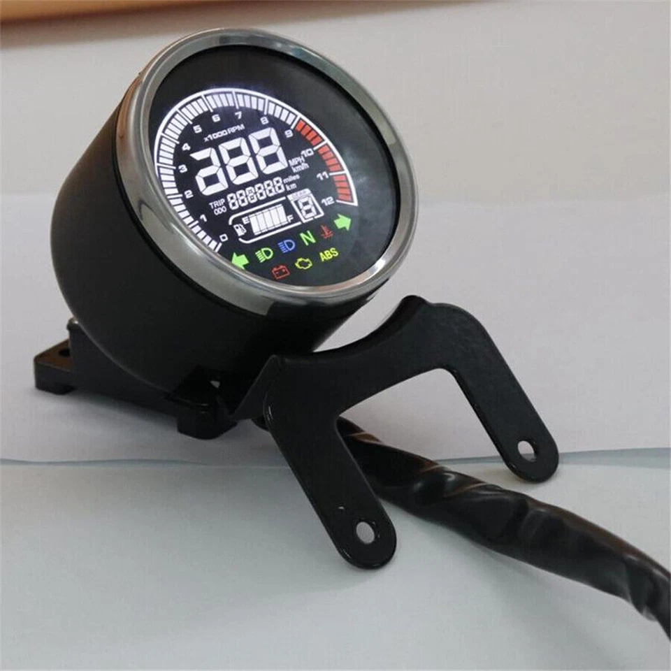 Digital LCD Motorcycle Odometer Speedometer Tachometer Gauge Meter Universal 12V - Image 1 of 4