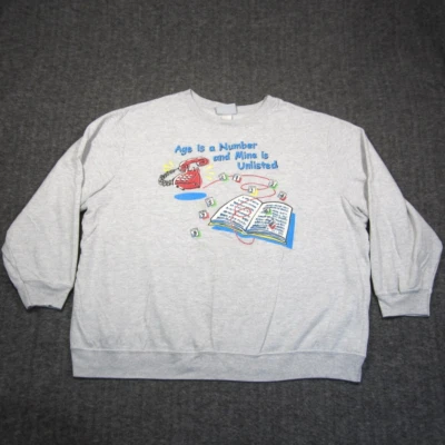 Vtg 90s Funny Sweatshirt Women XL Gray Age Is Just A Number And Mine Is Unlisted - Image 1 of 4