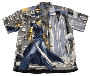 VTG Anime Samurai Button Shirt Mens XL Claudio Nucci Sword Y2K All Over Print - Picture 1 of 15