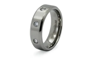 8mm Men's Titanium Ring Band 3 Spaced CZ Stones Brushed Comfort Fit - Picture 1 of 2