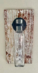Rustic Wall Hanging Flower Vase - Wood Board, Glass Bottle & Metal Clamp - 11.5” - Picture 1 of 4