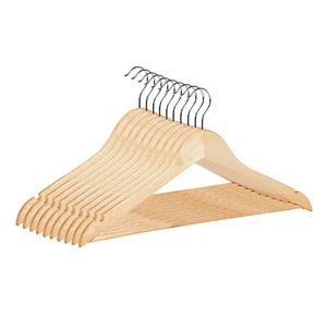 40 x WOODEN COAT HANGERS SUIT GARMENTS CLOTHES WOOD HANGER TROUSER BAR SET - Picture 1 of 9