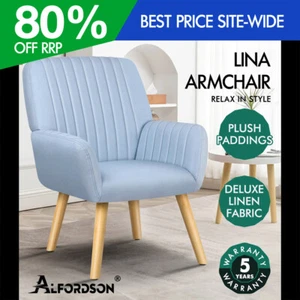 ALFORDSON Armchair Lounge Chair Upholstered Accent Chair Sofa Couch Fabric Blue - Picture 1 of 9