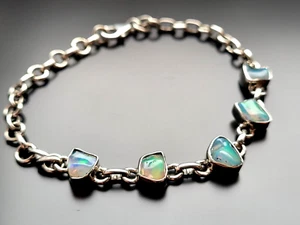 Unikat 925 Sterling Silber Armband äthiopischer Opal Edelsteine Schmuck - Picture 1 of 7
