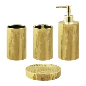 Bathroom Accessories Set Toothbrush Holder Soap Dispenser Gold Ceramic 4 Piece - Picture 1 of 7