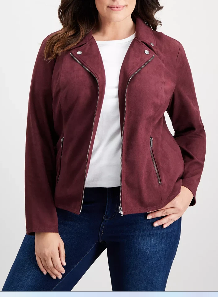Style and Co Plus Size Faux-Suede Jacket, 0X/Port - Image 1 of 3