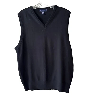 Chaleco Suéter Grant Thomas Mediano Negro Extra Fino Lana Merino Abuelo Papá Retro Foto 1 de 3