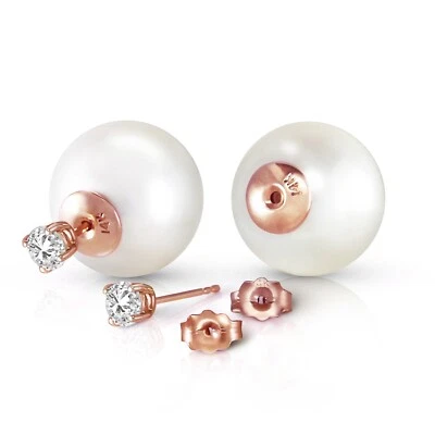 14K. PENDIENTES ORO MACIZO 0,80 CT. DIAMANTES NATURALES CON PERLAS DE CAPARAZÓN BLANCO Foto 1 de 4