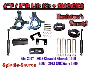 6" / 2" Spindle FULL LIFT KIT+SHOCKS FOR 07 - 16 Chevy Silverado GMC Sierra 1500 - Picture 1 of 2