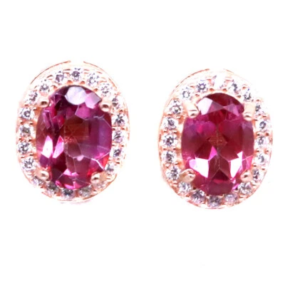 Plata de ley 925 5 x 7 mm. Pendientes de topacio místico rosa y circón blanco Foto 1 de 4