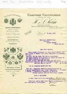 Paris I er 7 Rue de Castiglione - Belle Entête Immobilier de Luxe du 23/05/1929 - Picture 1 of 1