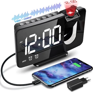 Anykuu Projektionswecker Wecker Mit Fm-Radio Snooze-Doppelgong Usb-Anschluss 3 H - Bild 1 von 12