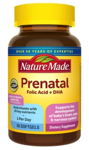 Nature Made Prenatal Folic Acid + DHA, 60 Softgels 031604027667VL - Picture 1 of 2