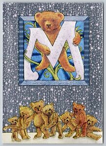 Carte postale ours alphabet lettre M Irenco Robert Bier feuille ours en peluche Didier 1993