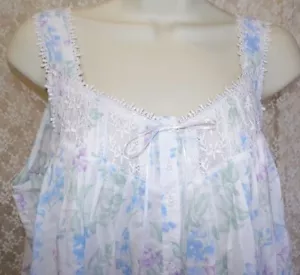 Eileen West Large L Sleeveless 100% Cotton Lawn Nightgown/Chemise Blue/Green NWT - Picture 1 of 8