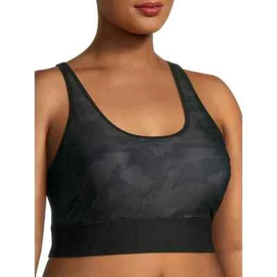 Sujetador deportivo Athletic Works Plus largo aline con tiras para mujer talla 3X negro --C8-- Foto 1 de 4