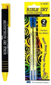 Bible Dry Highlighter Pen + 2 Refills GTL Yellow Comfort Grip Vibrant Color - Picture 1 of 2