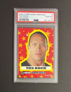 2005 Topps WWE Heritage #2 Stickers THE ROCK Rocky Maivia PSA 10 POP 1