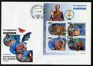 NIGER 2022 110th ANNIVERSARY OF SCOUTING WITH BADEN POWELL SHEET FIRST DAY COVER - Picture 1 of 1