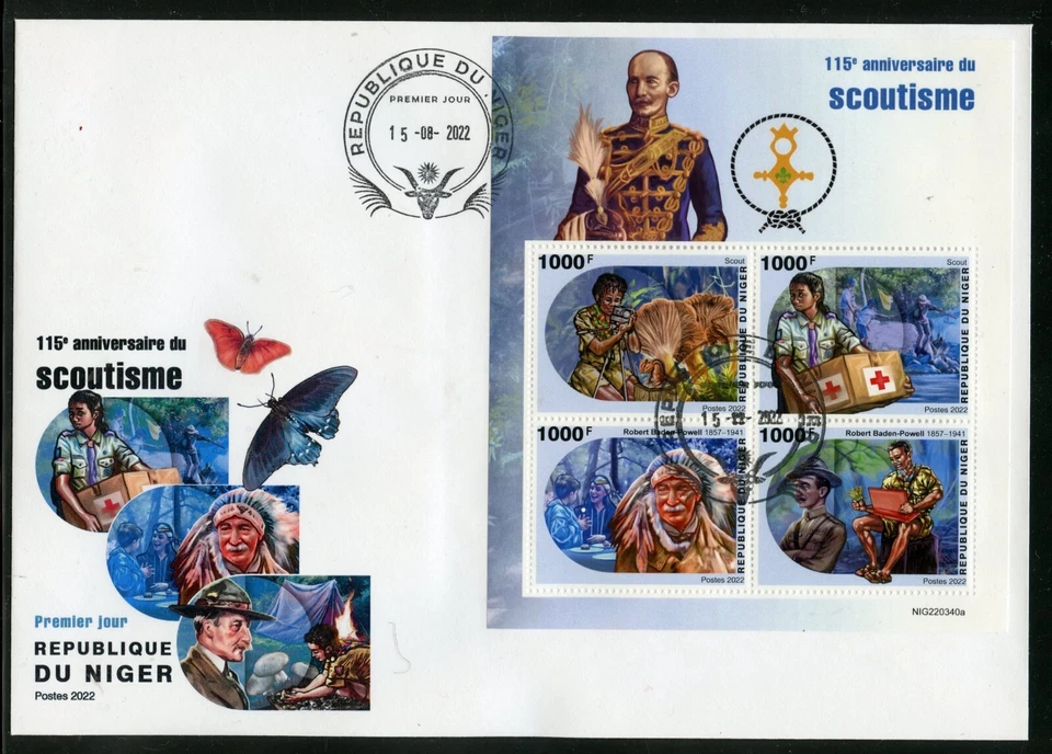 NIGER 2022 110th ANNIVERSARY OF SCOUTING WITH BADEN POWELL SHEET FIRST DAY COVER - Image 1 of 1