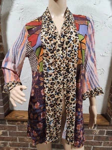 John Mark Kimono Size S Colorful Flowy Floral Embroidery 3/4 Sleeves Leopard - Picture 1 of 12