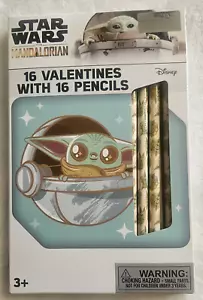 Star Wars The Mandalorian 16 Valentines w/ Pencils - Baby Yoda Grogu -New in Box - Picture 1 of 15