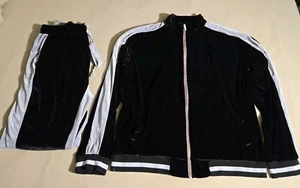 Vtg 2XL Stacy Adams Black Gray Velour Track Suit Jacket Pants Sweats Lounge - Picture 1 of 18