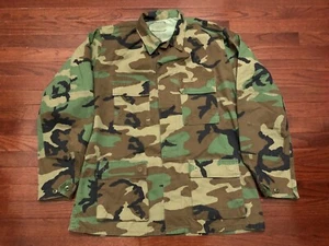 WOODLAND CAMOUFLAGE BUTTON UP SHIRT MENS LARGE LONG COMBAT BDU CAMO - Picture 1 of 5