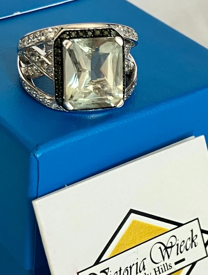 ANILLO DE PLATA ESTERLINA TOPACIO DIAMANTE VERDE PRASIOLITA 5,58 QUILATES VICTORIA WIECK 7 MG Foto 1 de 4