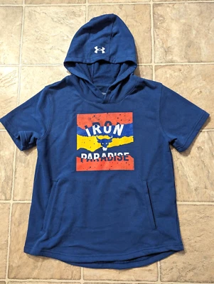 New Under Armour sz YLG Project Rock Terry ss Hoodie Sweatshirt blue 4646 - Image 1 of 3