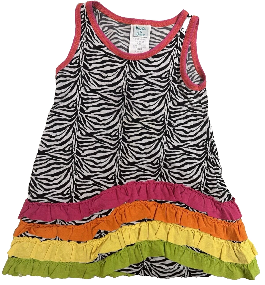 Boutique Peaches 'N Cream Girls Dress Size 2T Zebra Print w Multicolor Ruffles - Image 1 of 4