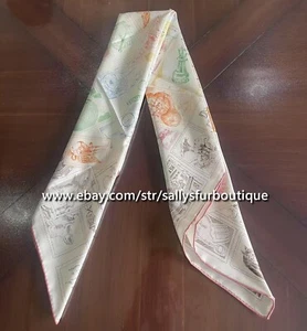 2025 Sallys 18 Momme Twill Silk Wrap Scarf Stamps Print Double Face Shawl 35" - Picture 1 of 62