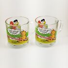 Vintage Set Of 2 1980 Mcdonalds Garfield & Odie Clear Glass Mugs Green & Lime