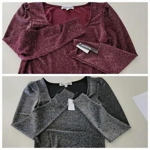 WallFlower Womens Sparkle Glitter Top Crop Shirt Small Silver & X-Large Maroon - Picture 1 of 22