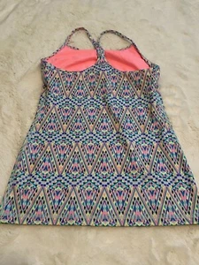 Camiseta sin mangas Ivivva de Lululemon para niñas talla 12 estampado geométrico abstracto acuarela - Imagen 1 de 5