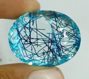 EGL-zertifiziert 79,20 Ct ovale Form blau nagelnd rutilierter Quarz loser Edelstein - Bild 1 von 5
